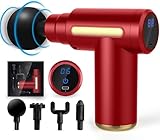 SHAVINGFUN Pistola Massaggio Elettrico, Pistola Massaggio Muscolare, Mini Massage Gun, Massaggiatore Profondo Ricaricabile Massaggiante, 4 Testine di Massaggio, con Display LCD, Red